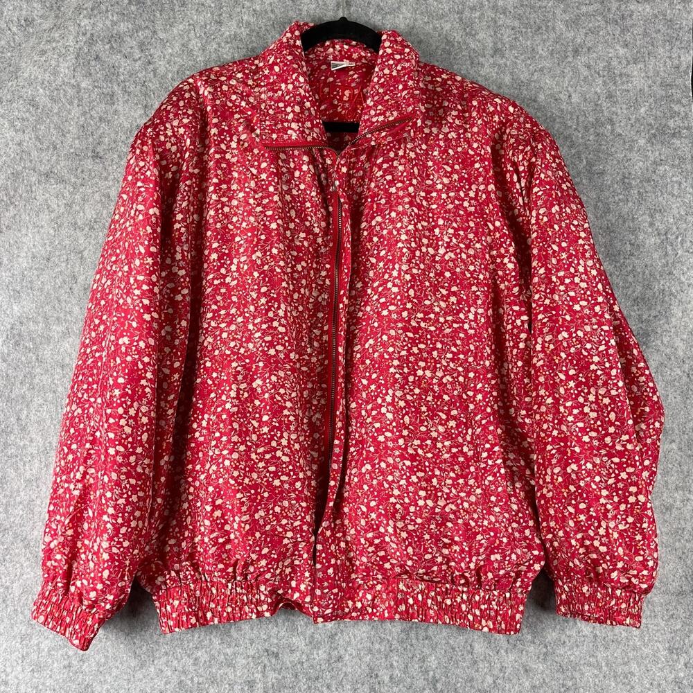 Vintage Fuda International Silk Bomber Jacket Womens XL Floral Full Zip Ditsy